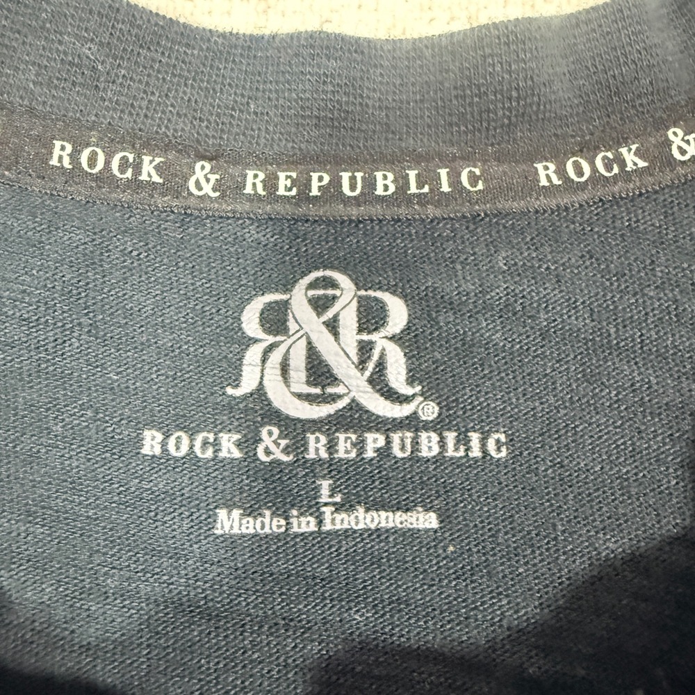 Rock & Republic Henley Shirt Mens Large Red Good Colorblock Short Sleeve Slub - Picture 2 of 6